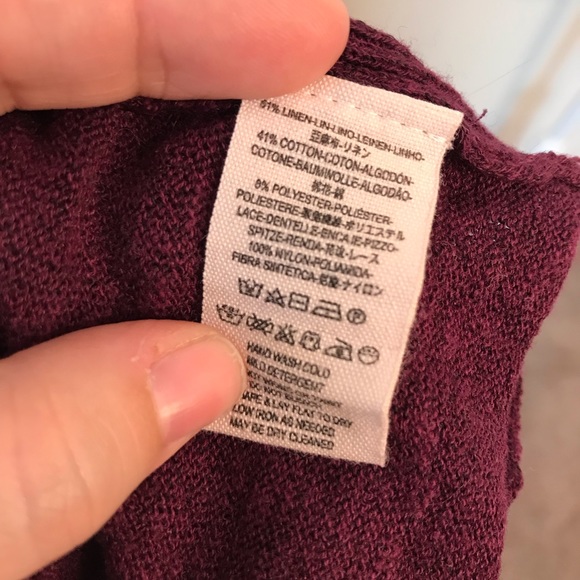 Free People Purple Maroon Sweater Lace Ruffles Oversized High Low Size Small - Picture 9 of 9